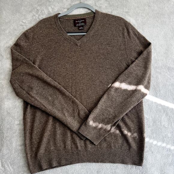 Black Brown 1826 100% Large Cashmere Sweater V Neck Pullover Old Money - Picture 1 of 9